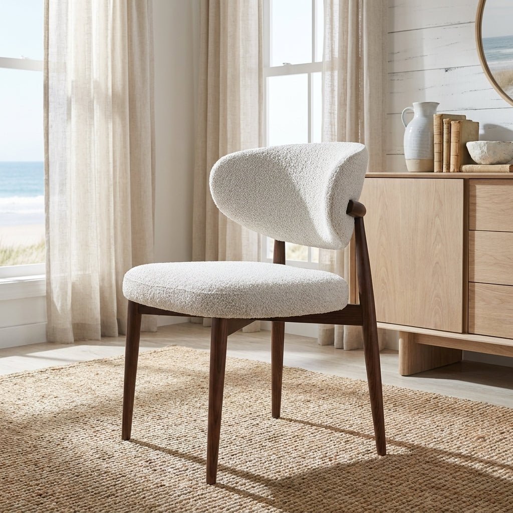 Chaise ou tabouret Nora | Tissu ivoire | Pieds fini noyer foncé