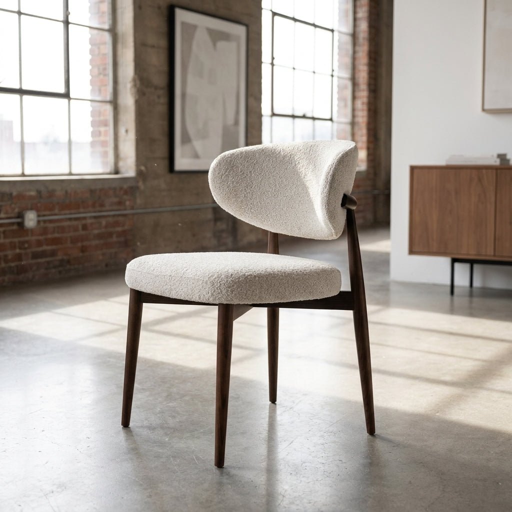 Chaise ou tabouret Nora | Tissu ivoire | Pieds fini noyer foncé