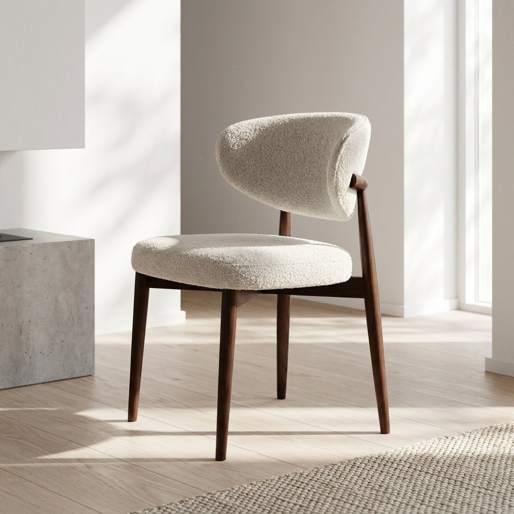 Chaise ou tabouret Nora | Tissu ivoire | Pieds fini noyer foncé