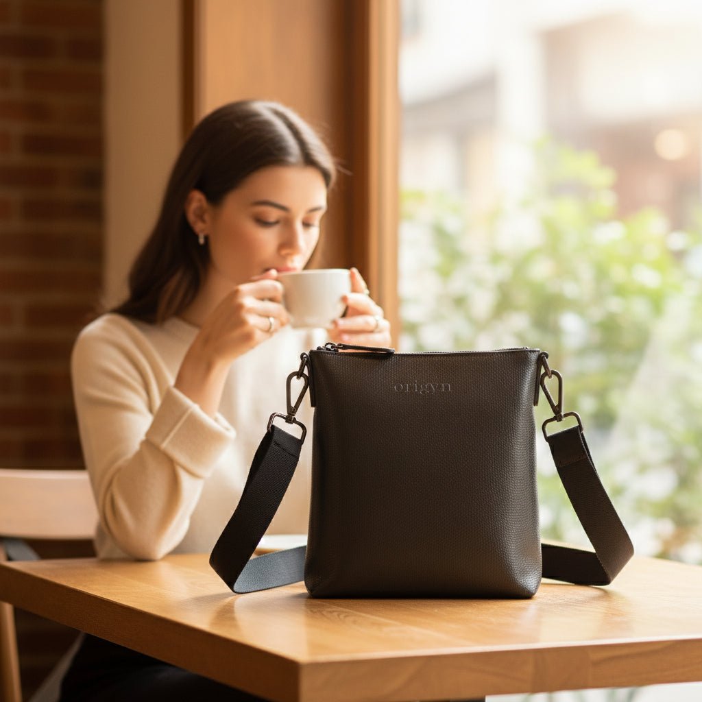 Origyn 04 | Sac à Main Zippé en Cuir Végétal Vegan | Fabriqué avec MIRUM® sans Plastique - Les Trouvailles de JustineHandbagOrigynNoir