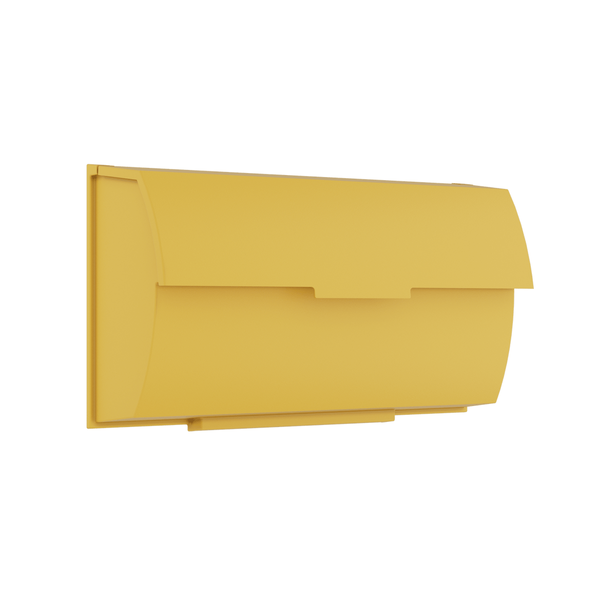 Boîte aux lettres horizontale minimaliste jaune, façade arrondie et ouverture avant