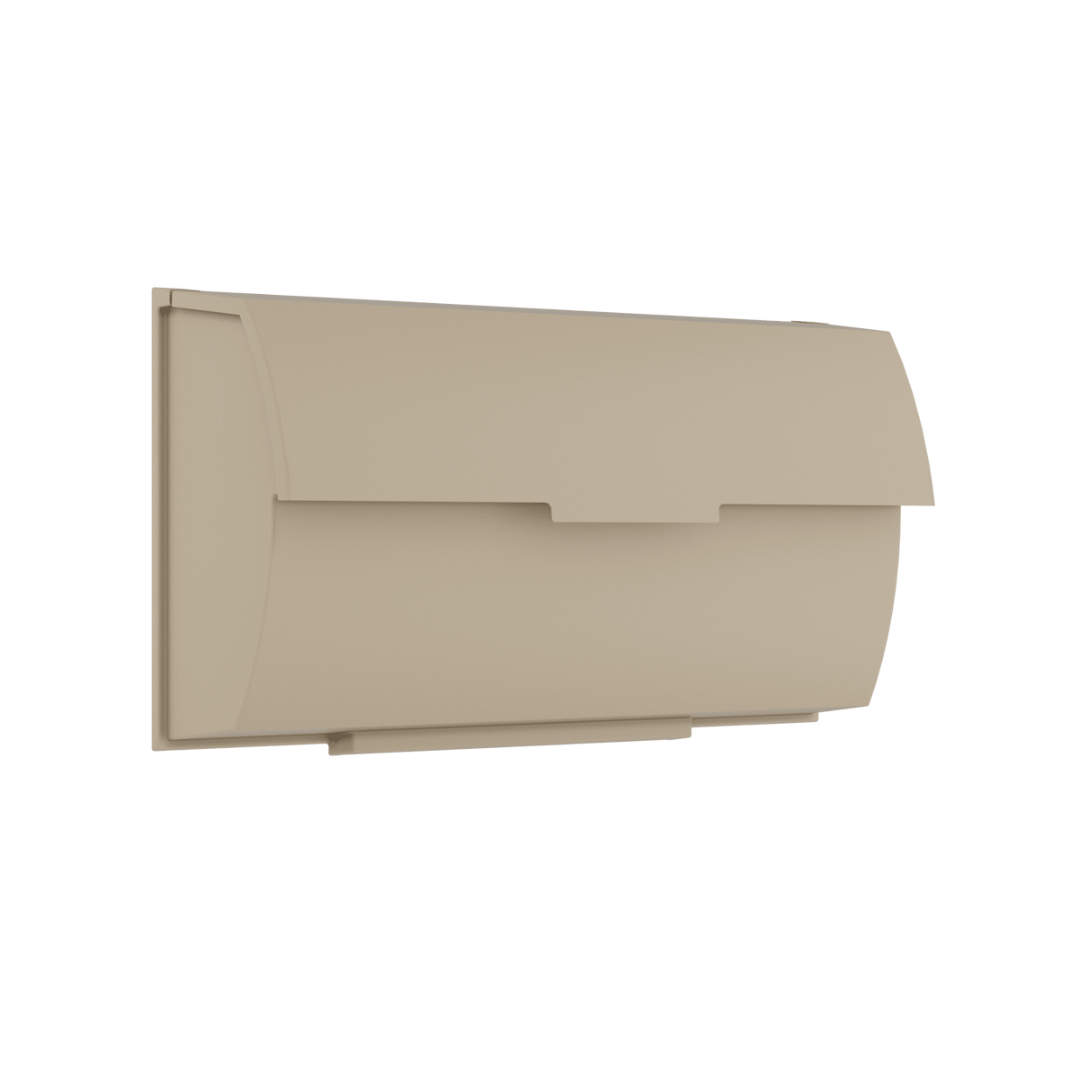 Boîte aux lettres horizontale minimaliste gris-beige, façade arrondie et ouverture avant