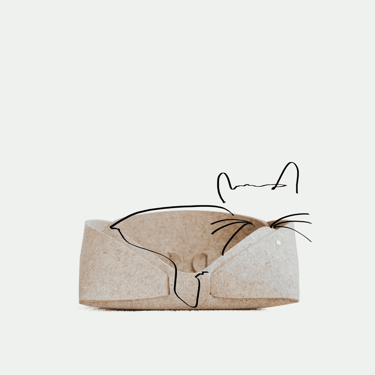 Panier en feutre de laine beige, côtés relevés et ouverture pour animal