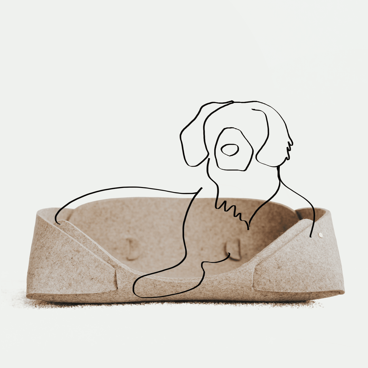 Panier pour animaux en feutre de laine naturel, ouvert, forme rectangulaire.