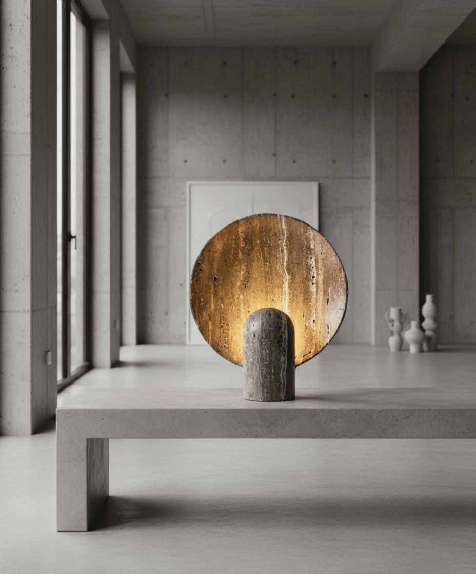 Petra Natural Stone Table Lamp | Travertine | Handmade | Integrated LED