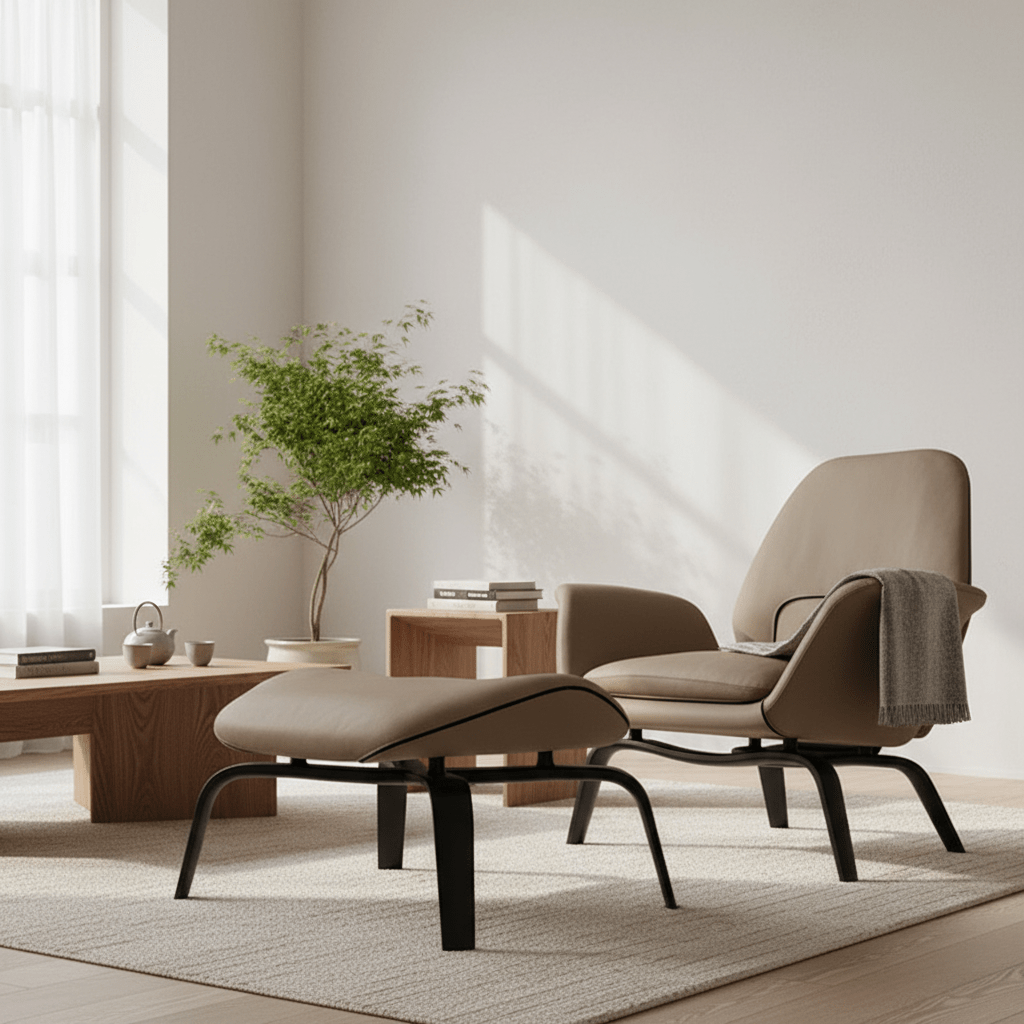 Fauteuil pivotant PM07 avec repose-pieds | Fauteuil de détente premium