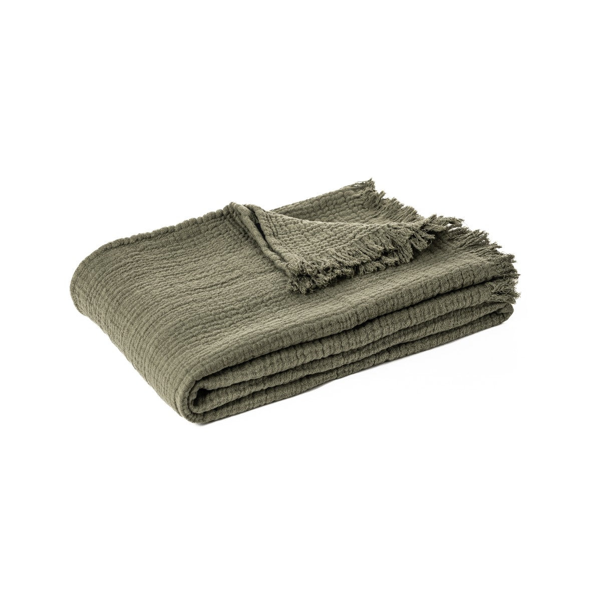 Jeté en mousseline de coton olive Fond blanc