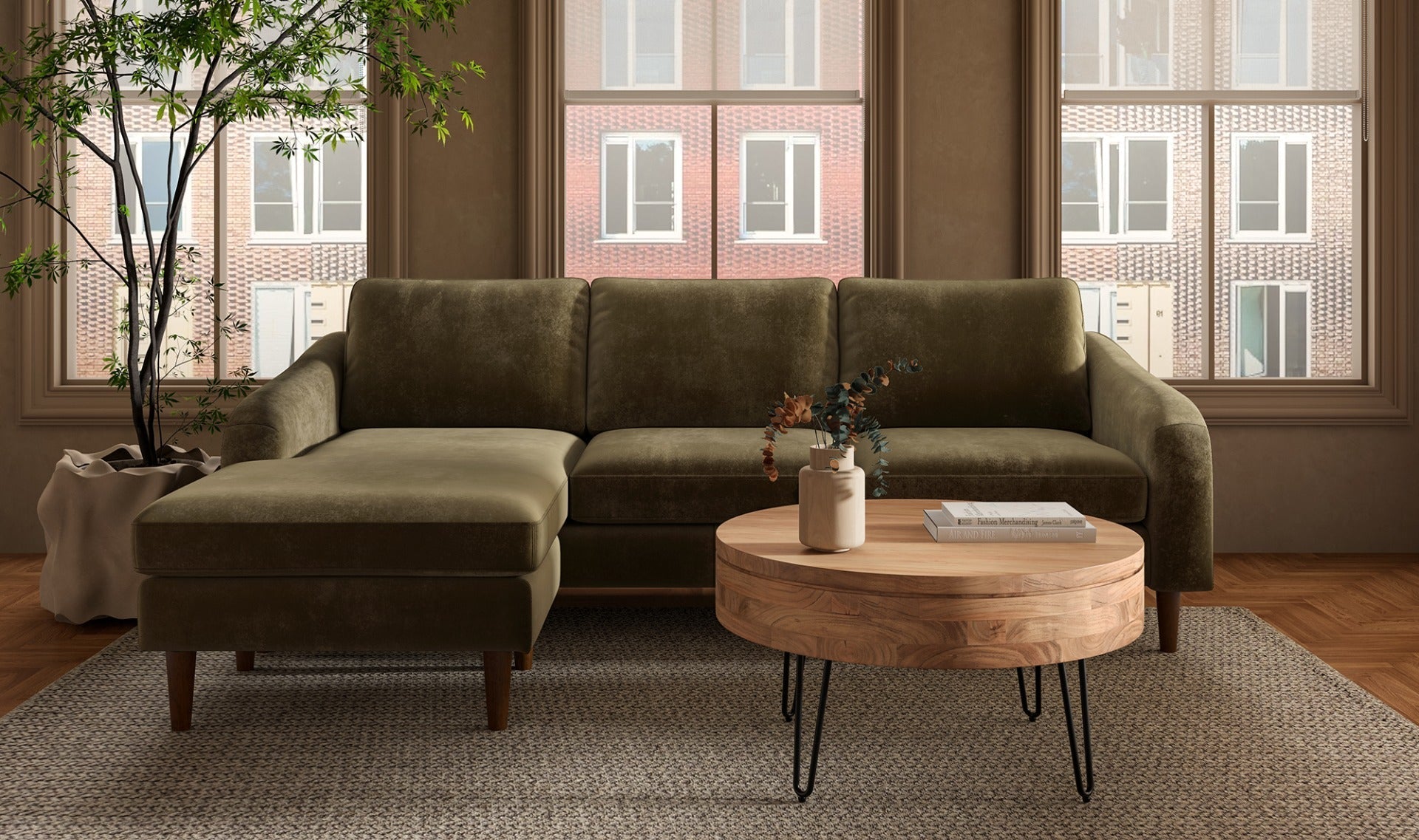 Canapé sectionnel Qarchak | Chaise longue réversible | Tissu recyclé