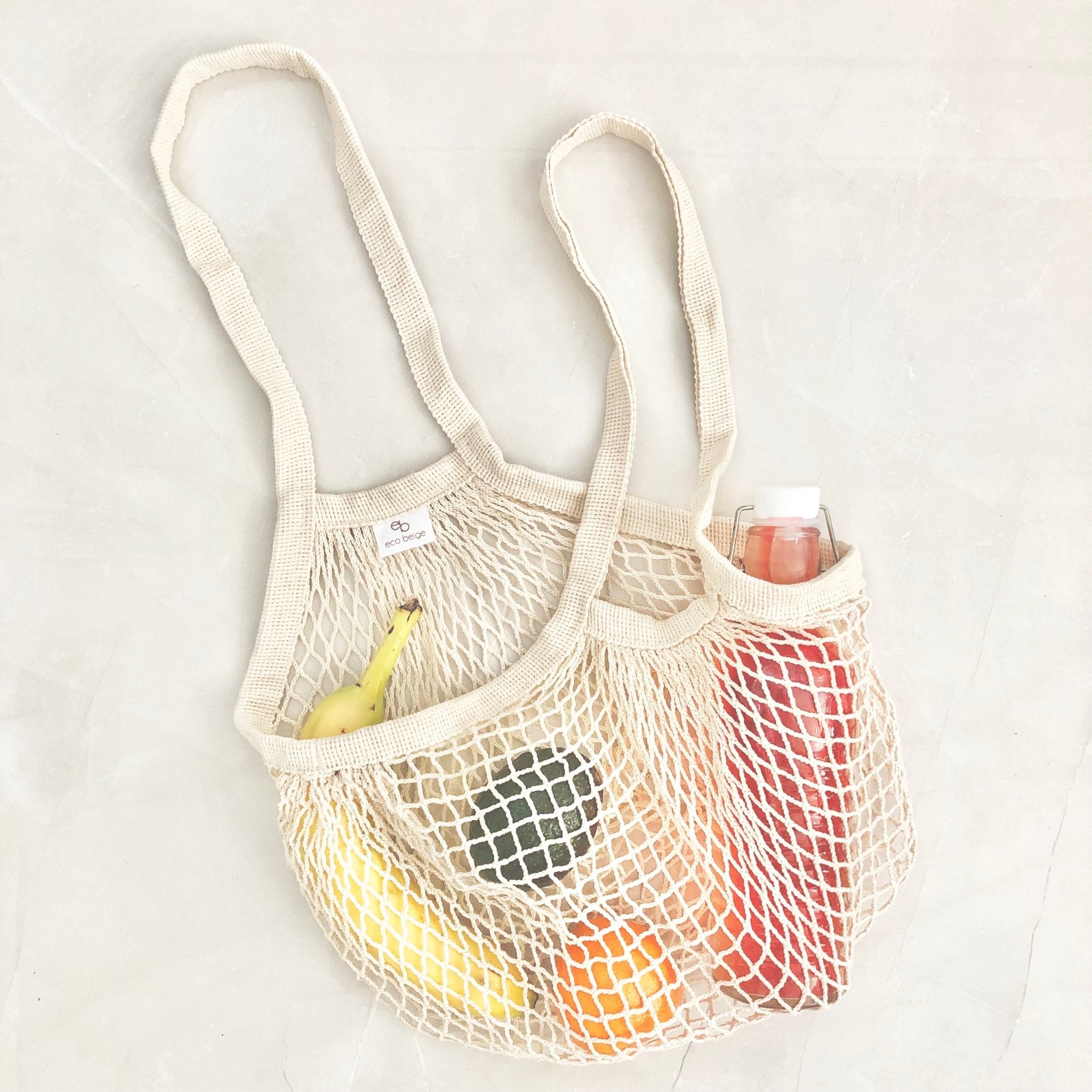 Sac à bandoulière en coton naturel | Sac filet | Zéro déchet - Les Trouvailles de JustineBagsEco Beige