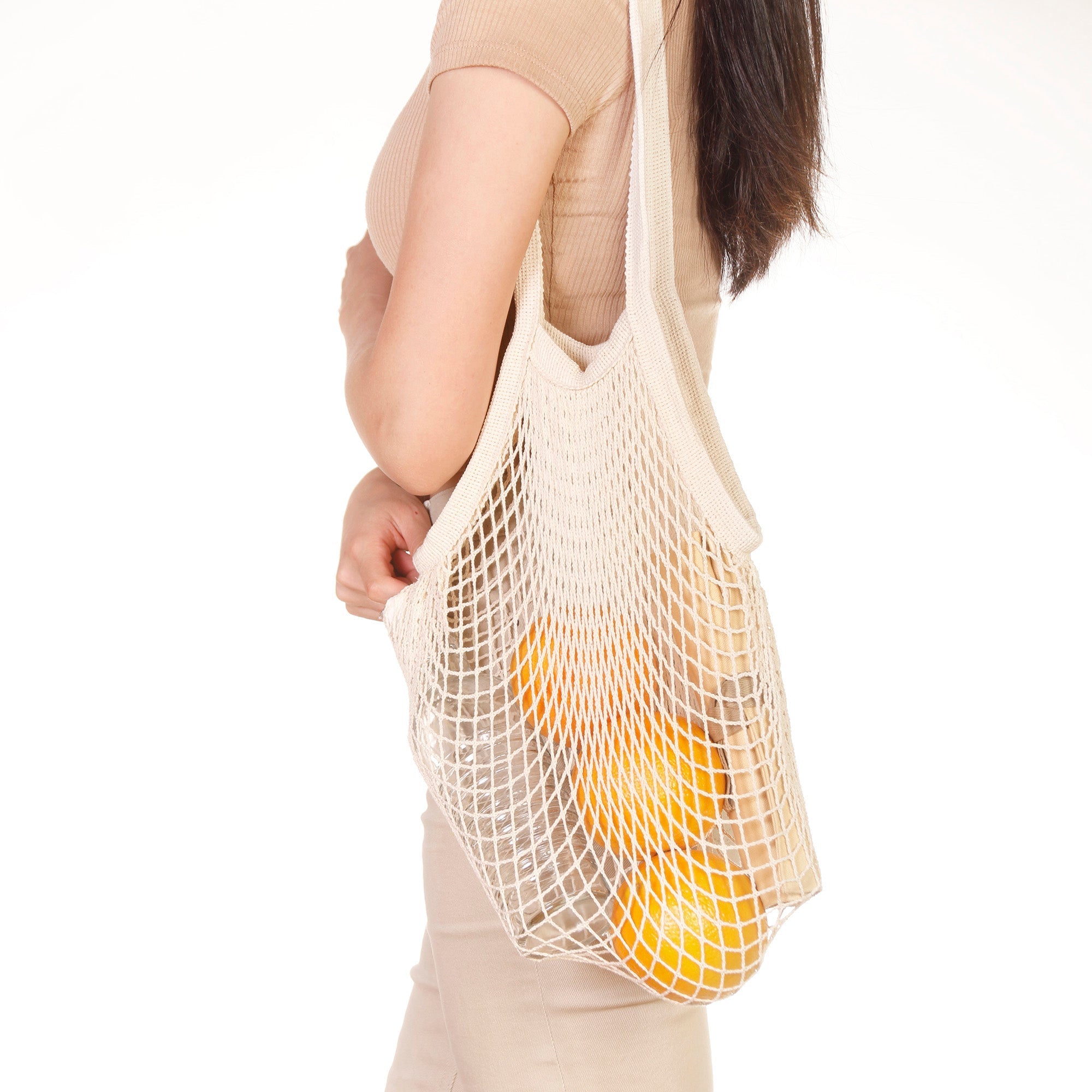 Sac à bandoulière en coton naturel | Sac filet | Zéro déchet - Les Trouvailles de JustineBagsEco Beige