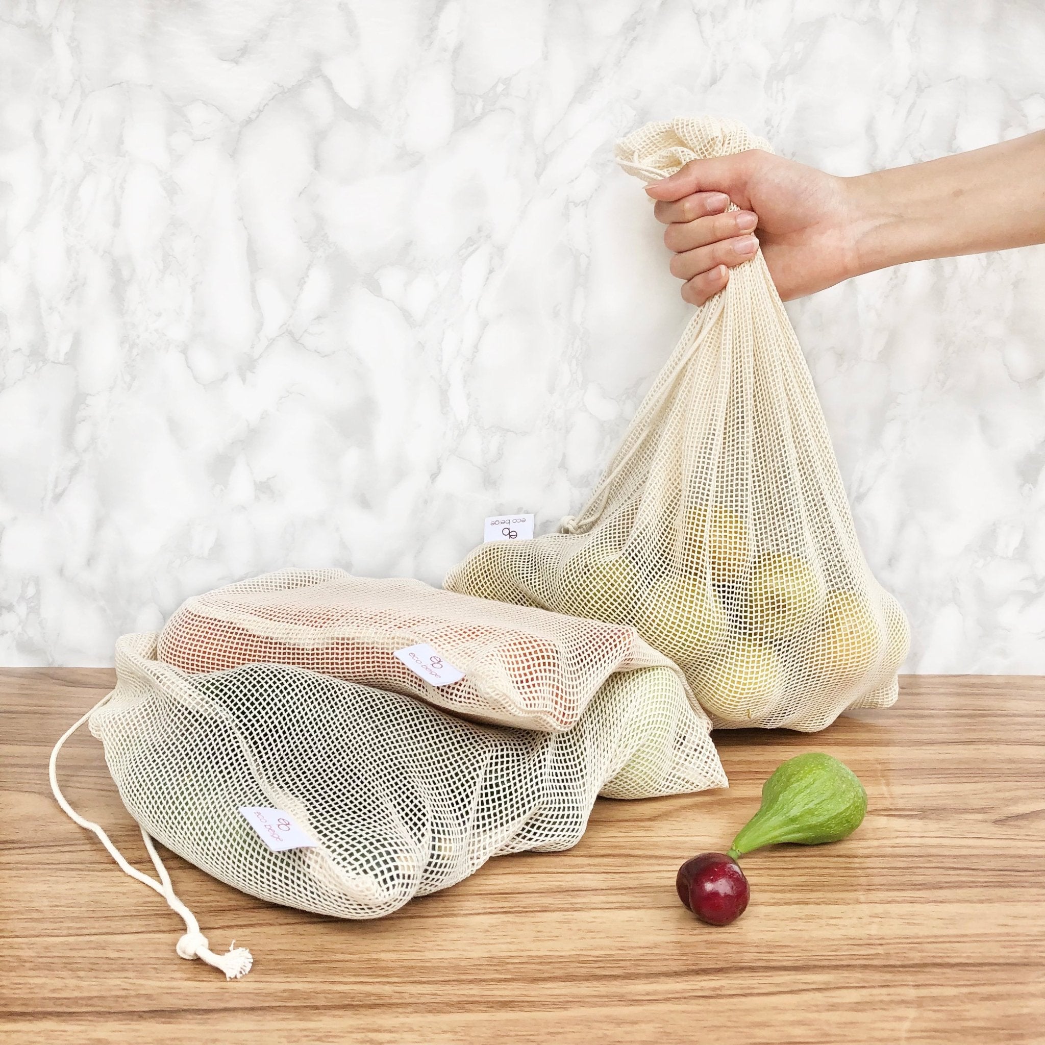 Sacs à fruits et légumes en coton réutilisables | Ensemble de 3 - Les Trouvailles de JustineReusable BagsEco Beige