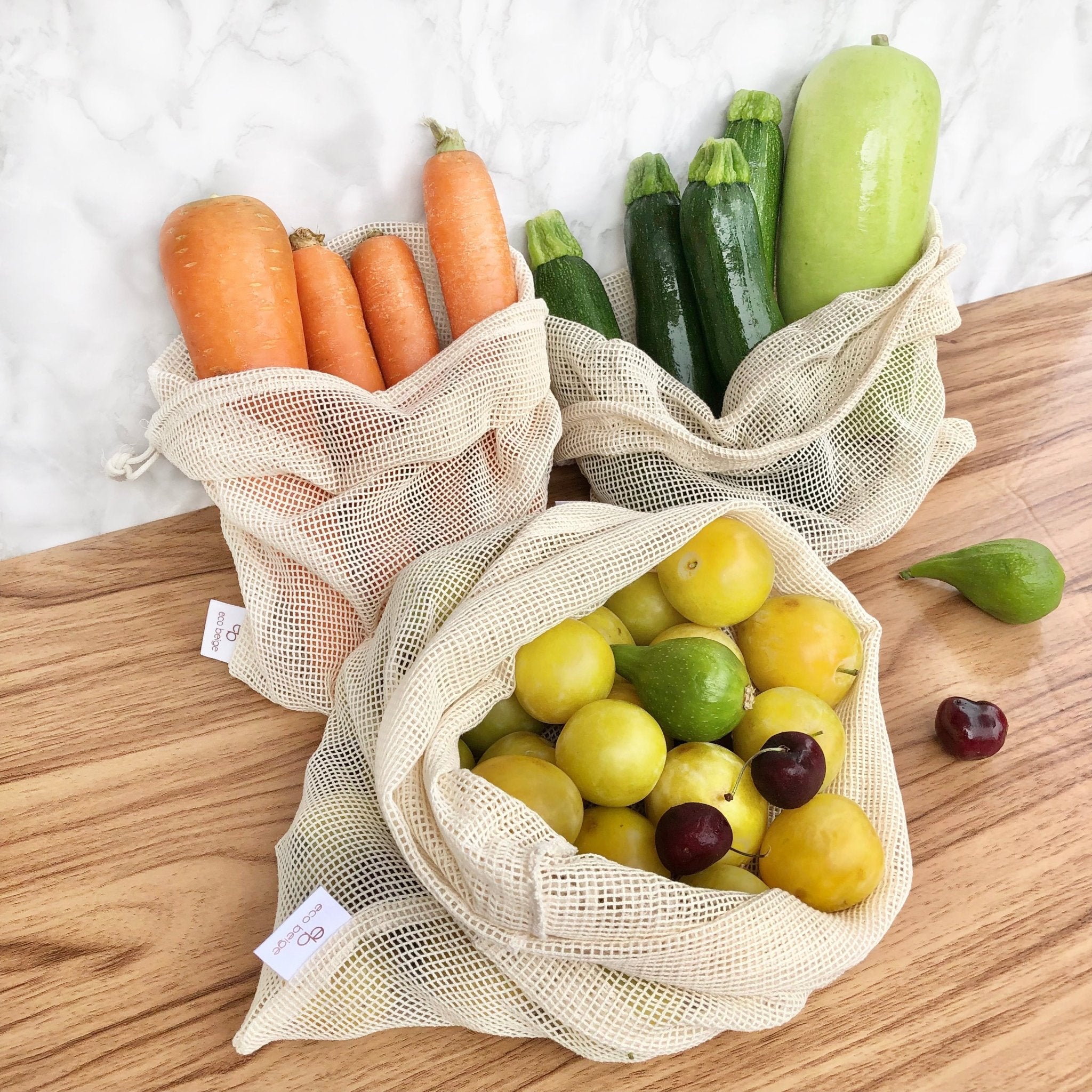 Sacs à fruits et légumes en coton réutilisables | Ensemble de 3 - Les Trouvailles de JustineReusable BagsEco Beige