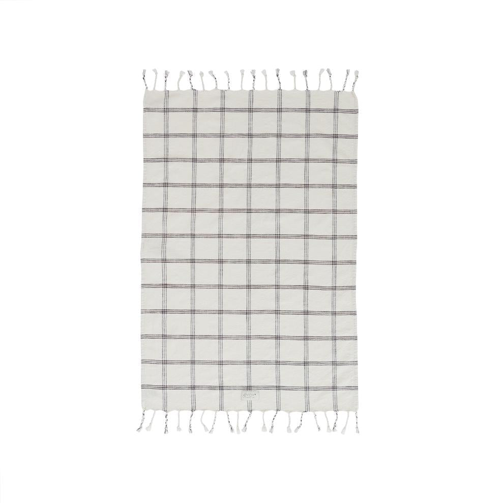 Serviette d’invité Kyoto en coton biologique couleur Offwhite avec franges décoratives par OYOY Living Design