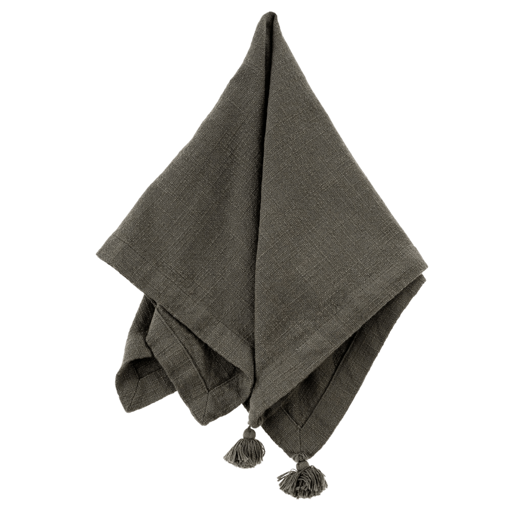 Serviettes de Table à Pompons en Coton Gunmetal | Ensemble de 4 | Élégance Décontractée - Les Trouvailles de JustineIndaba Home