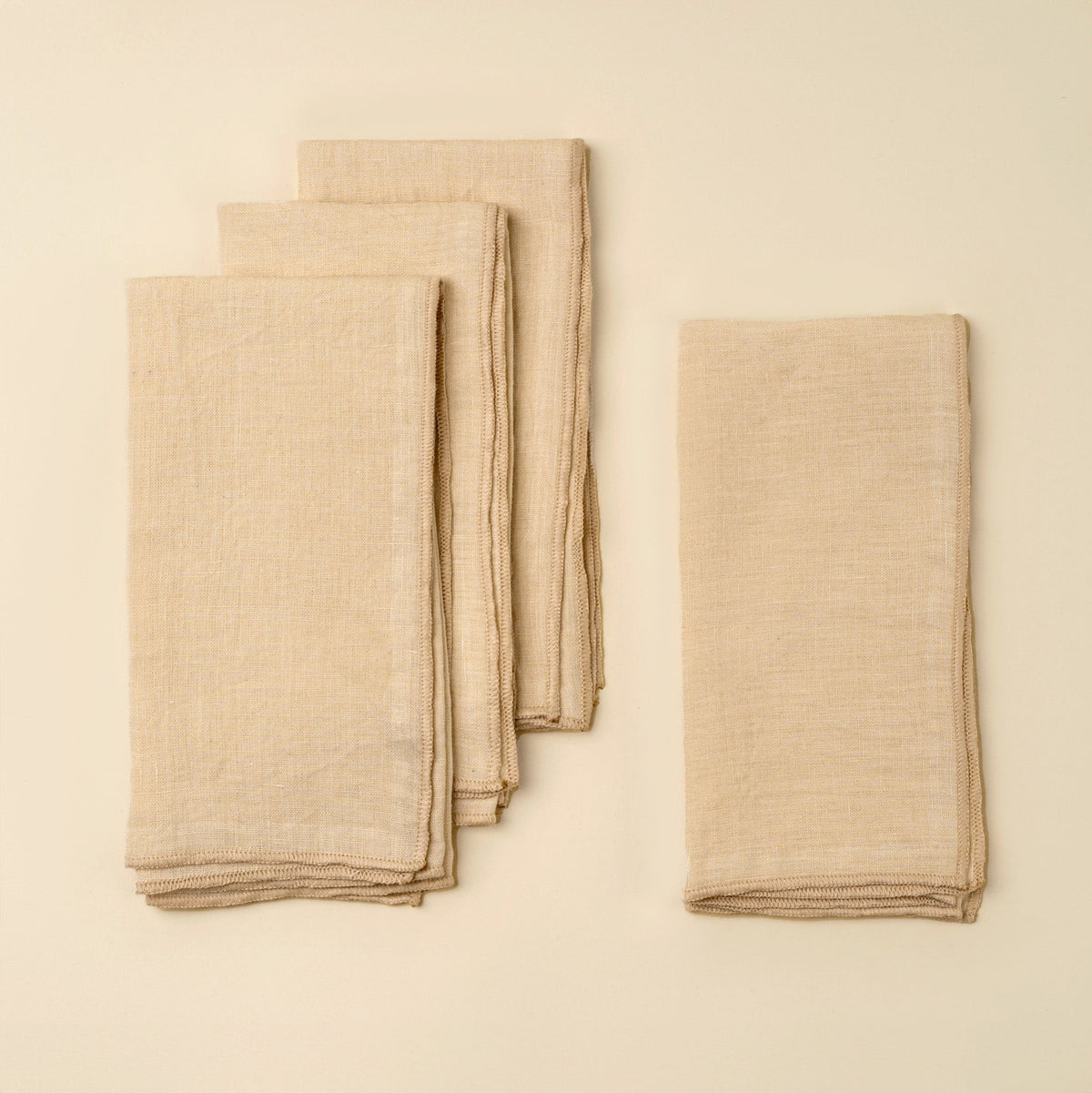 Lot de 4 serviettes de table en lin lavé stonewashed crème, bords ourlés