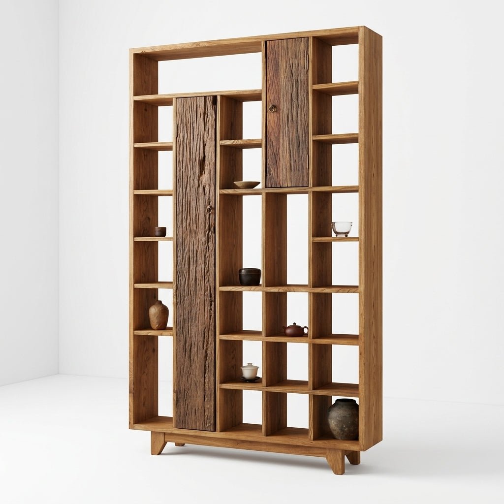 Bibliothèque Sigulda | Orme ancien récupéré | Bois vieilli | Fabrication artisanale