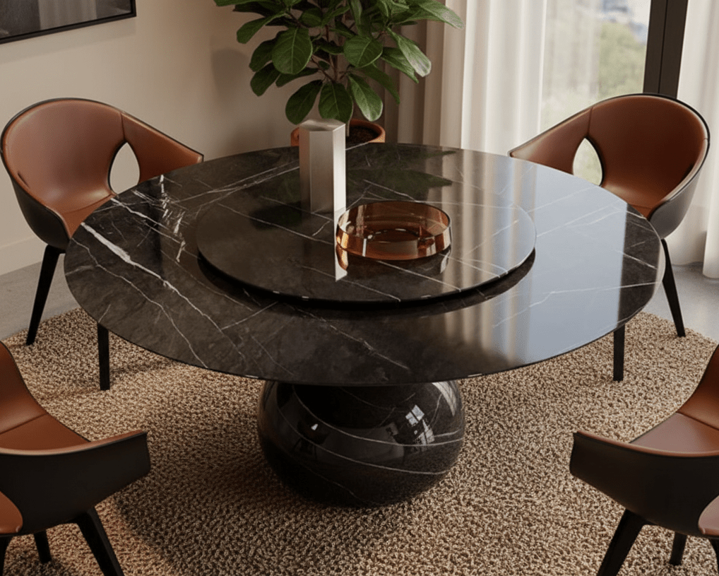 Table à manger ronde | Plateau tournant | Marbre naturel | Design moderne