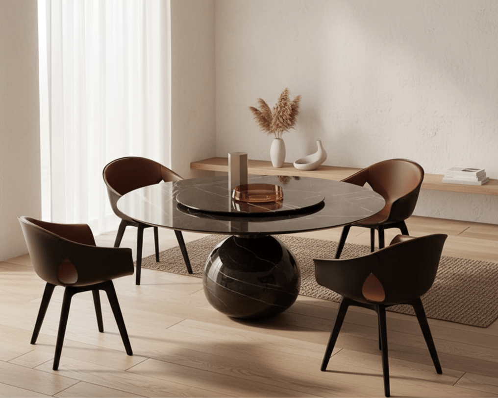 Table à manger ronde | Plateau tournant | Marbre naturel | Design moderne