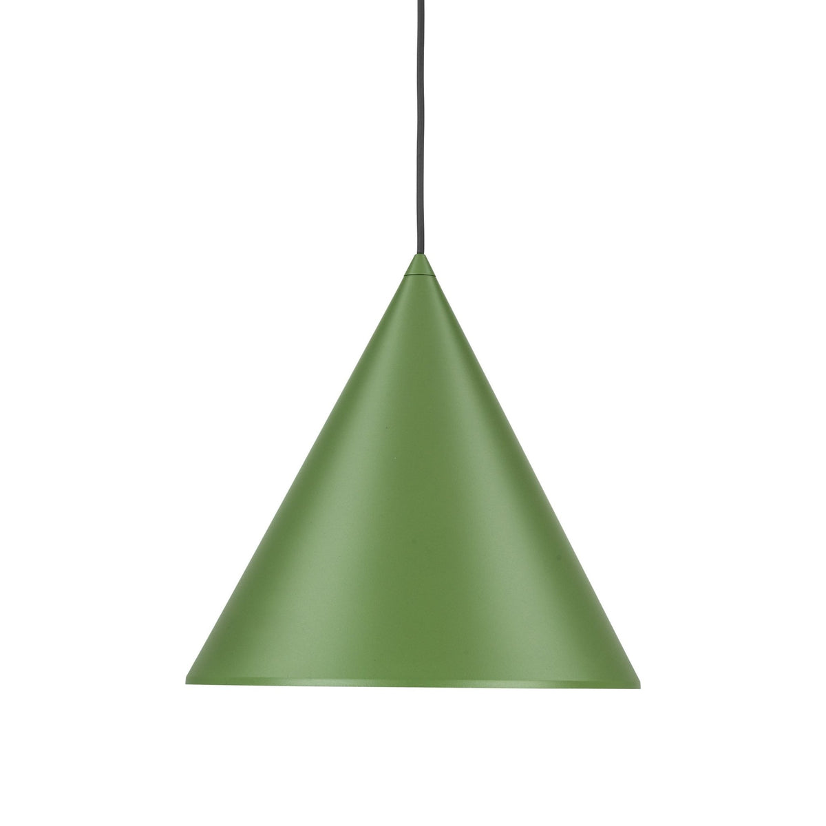 Suspension conique vert olive avec câble noir et bord intérieur vert-jaune