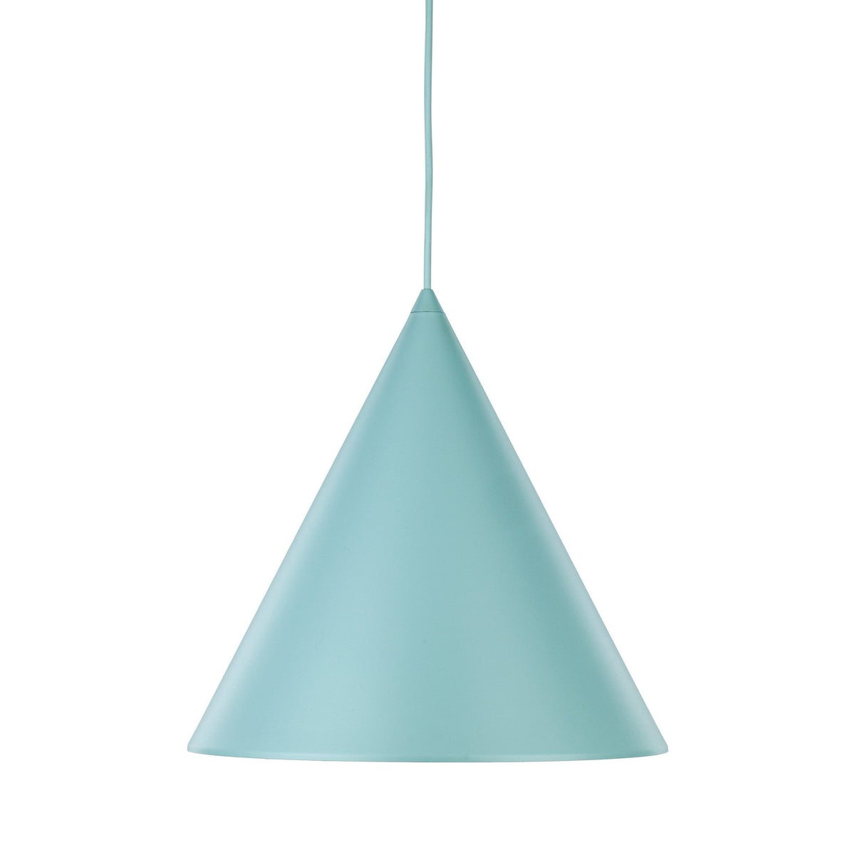 Suspension conique bleu menthe, vue rapprochée, bord intérieur vert