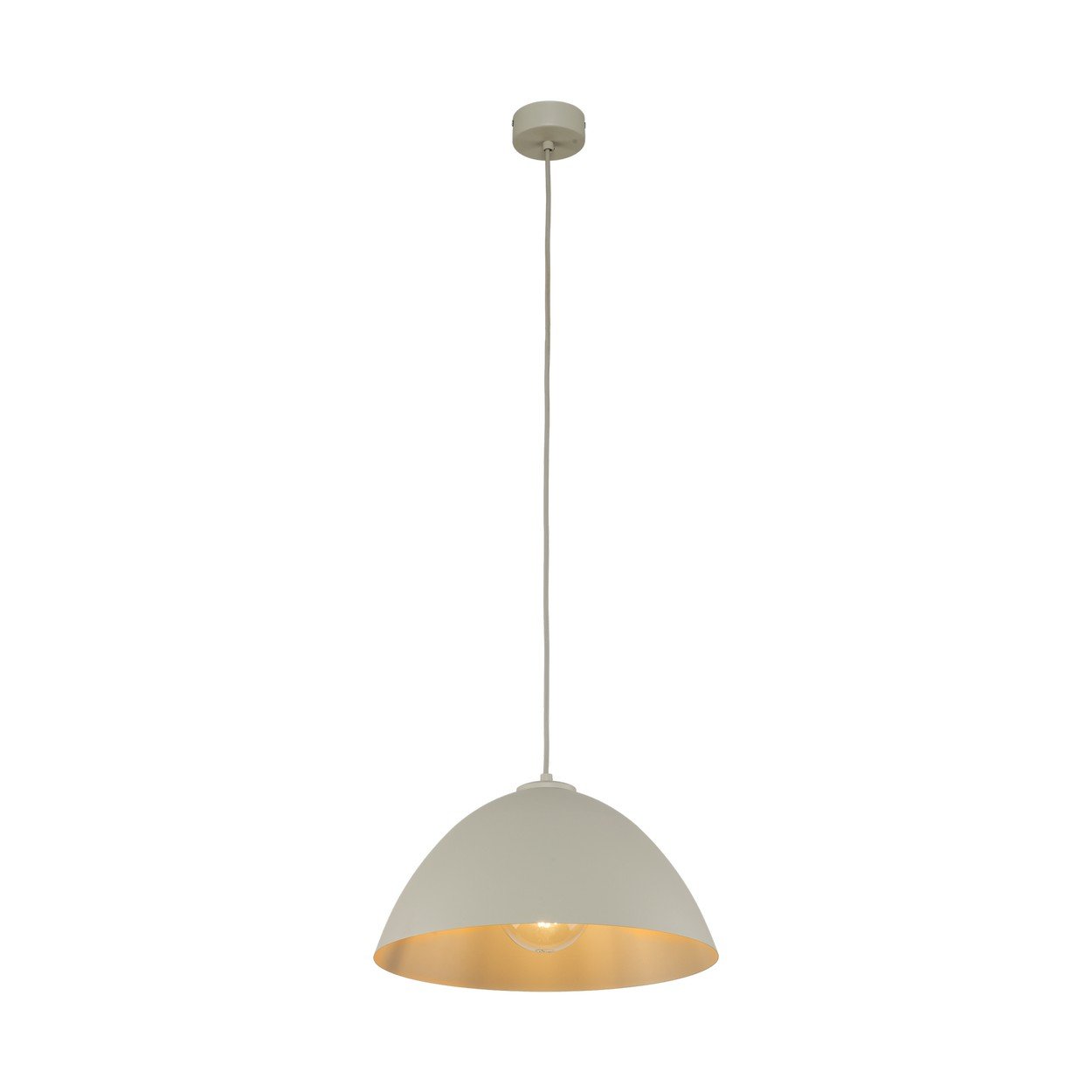 Luminaire suspendu à abat-jour beige en forme de dôme, intérieur doré.