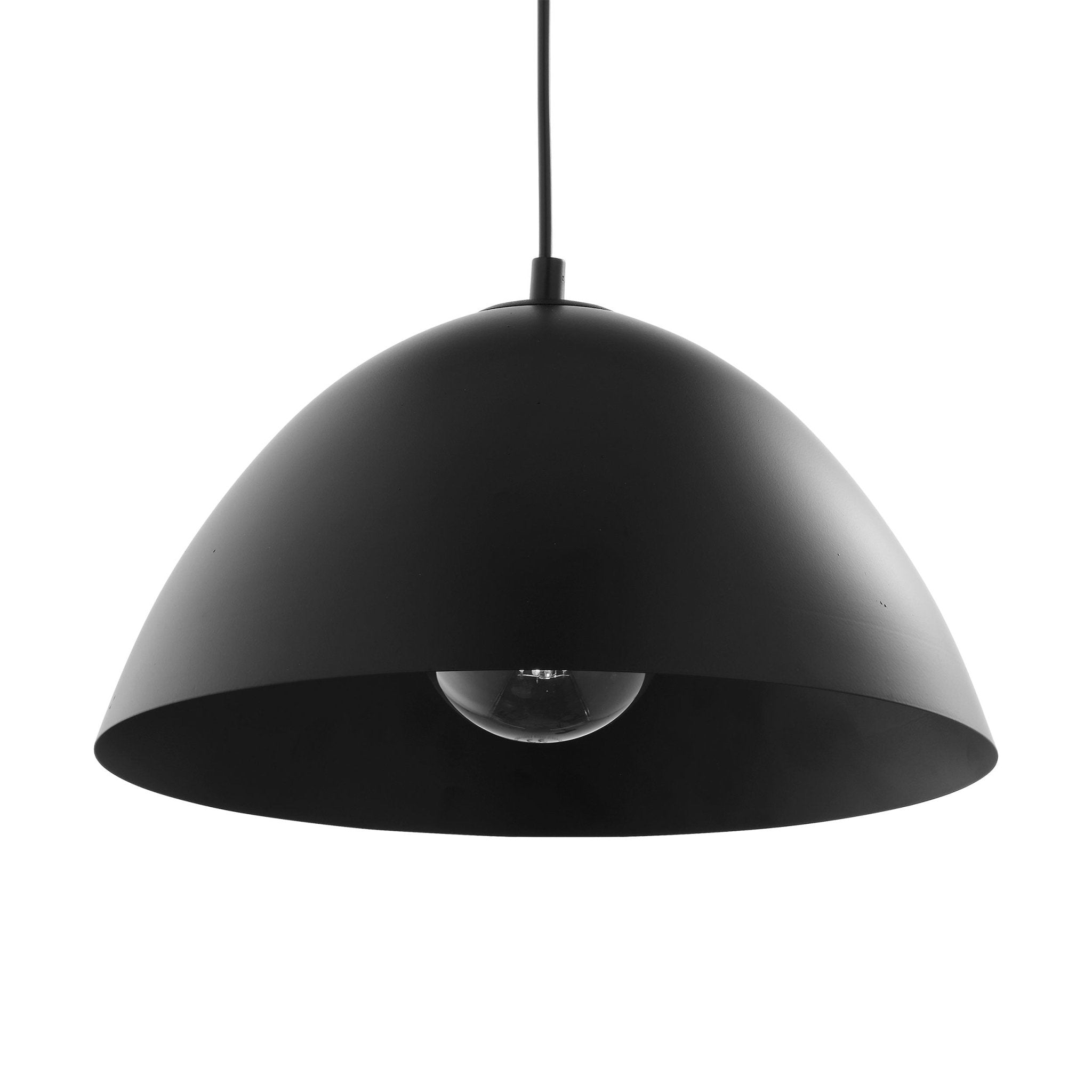 Luminaire suspendu en acier peint noir, abat-jour hémisphérique