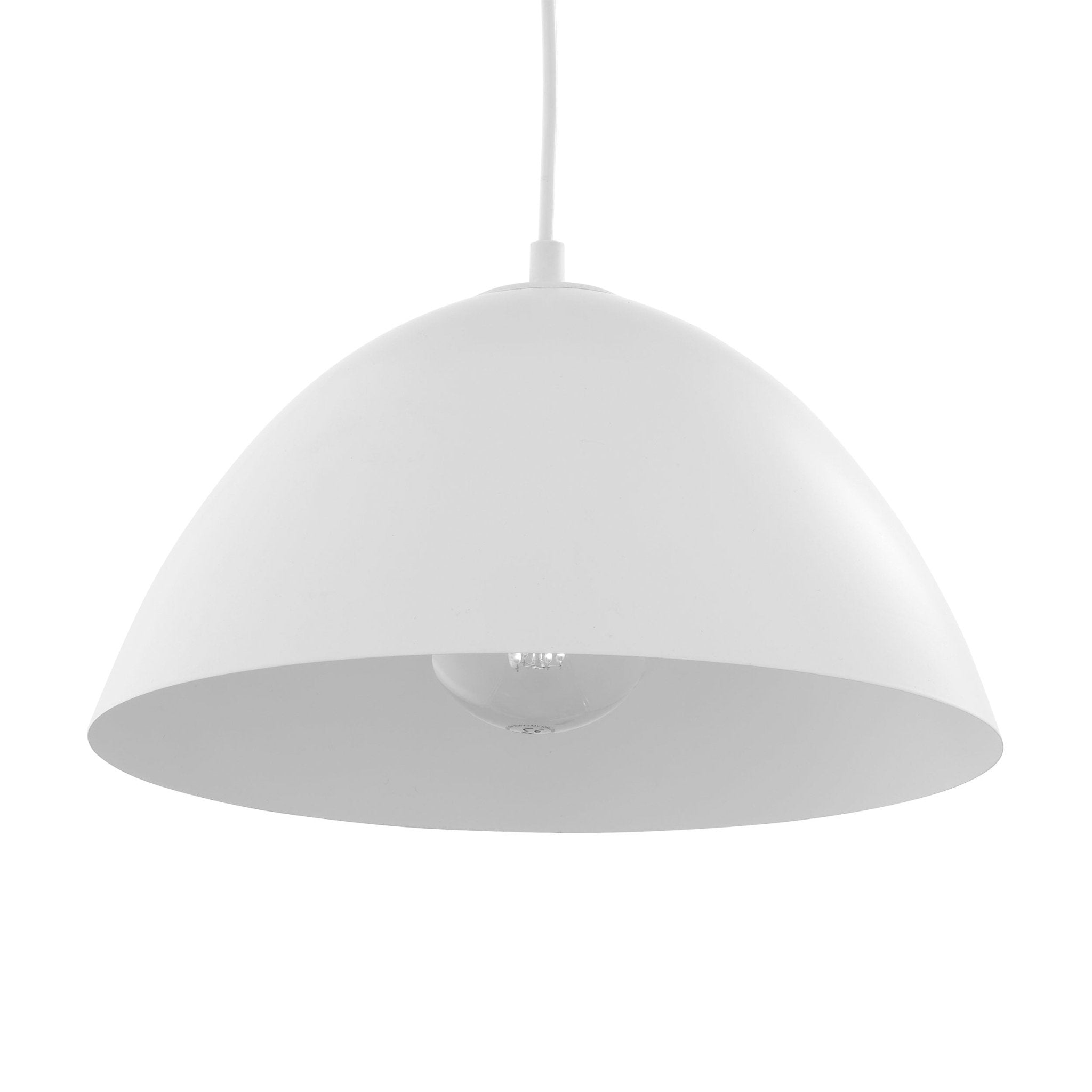 Luminaire suspendu en acier peint blanc, abat-jour hémisphérique avec diffuseur central