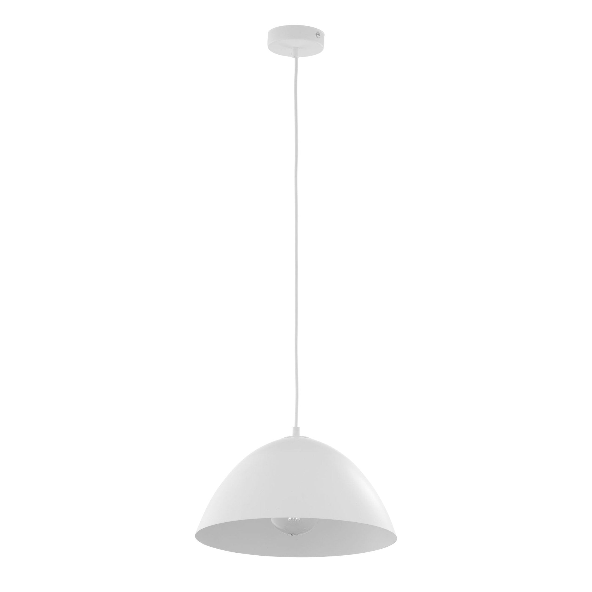 Luminaire suspendu en acier peint blanc, abat-jour hémisphérique