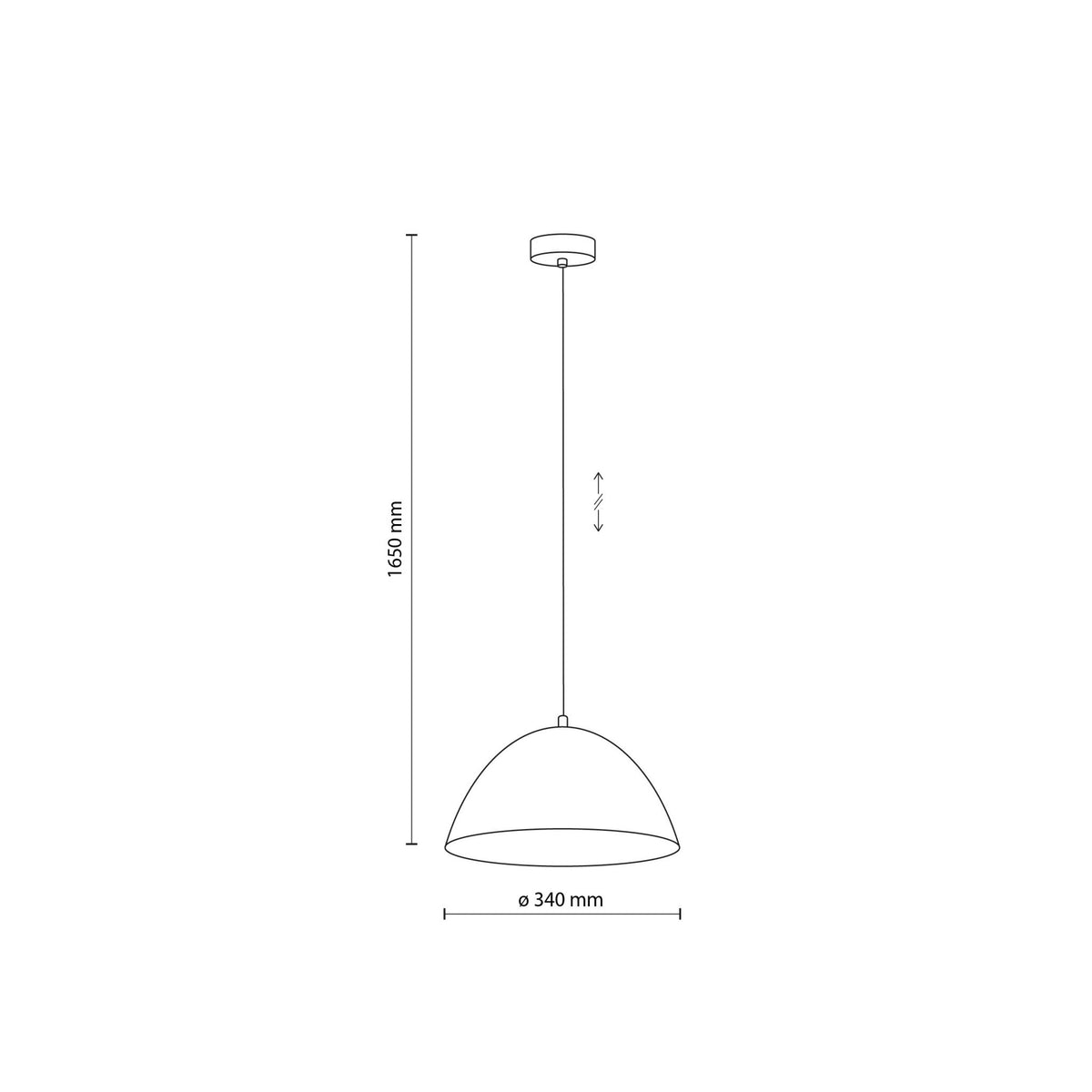 Suspension : abat-jour demi-sphère, hauteur 1650 mm, diamètre 340 mm, câble et rosace