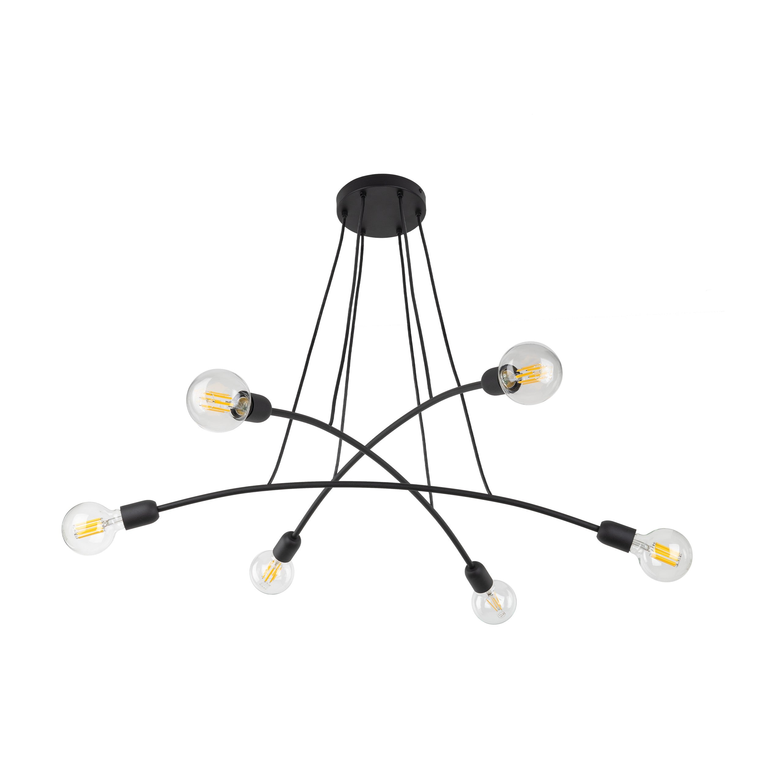 Suspension HELIX Noire 6 lampes, design fond blanc