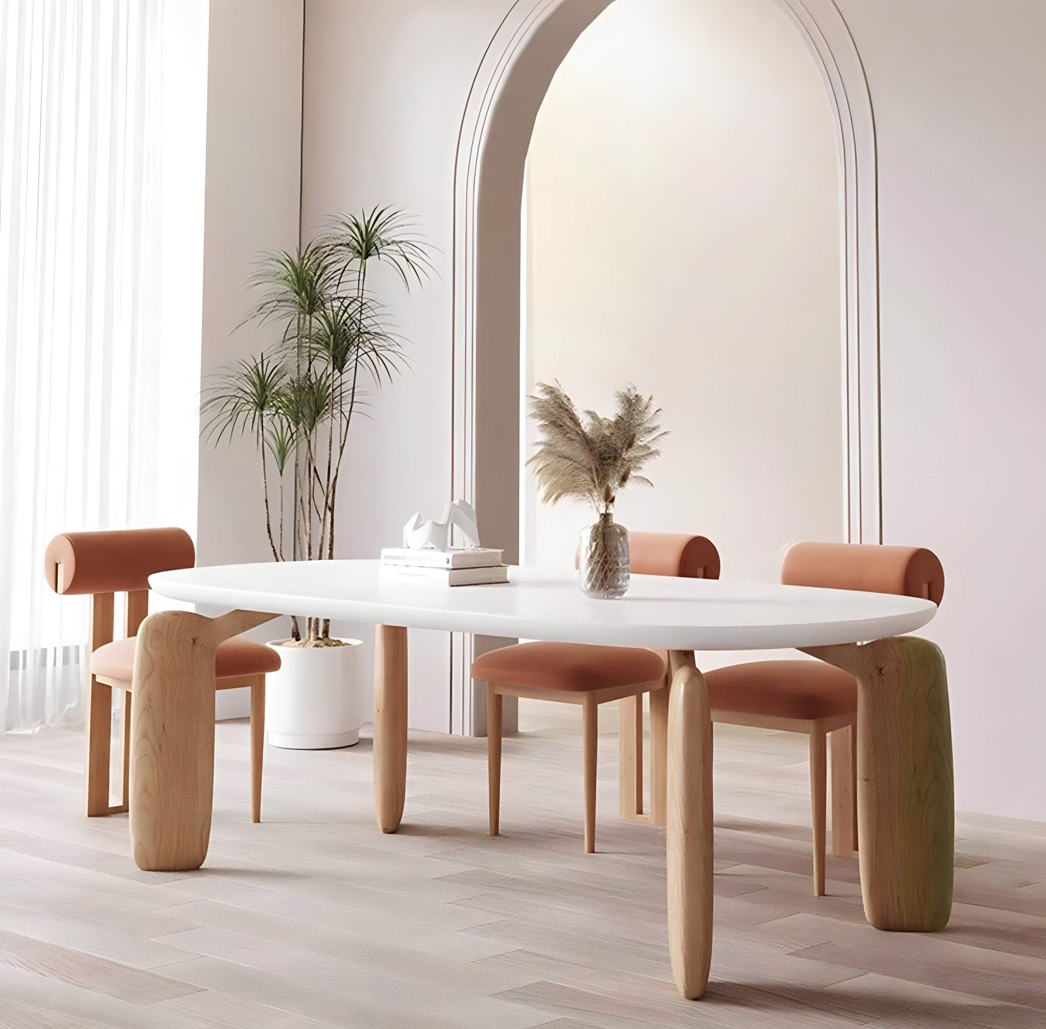Table à manger Namie | Bois de frêne | Plateau blanc | Design minimaliste moderne - Les Trouvailles de JustineDining TableNisu Home