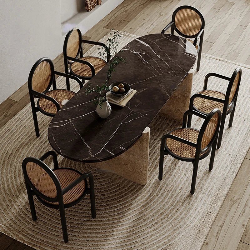 Table à manger Teruo | Marbre luxueux | Design élégant - Les Trouvailles de JustineNisu HomeNoir180L x 80H x 75W cm