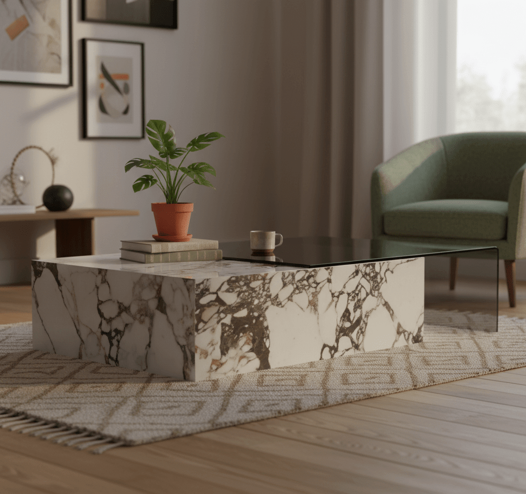 Table basse architecturale | Pierre frittée haute densité & Verre trempé fumé - Les Trouvailles de JustineCoffee TableAltera