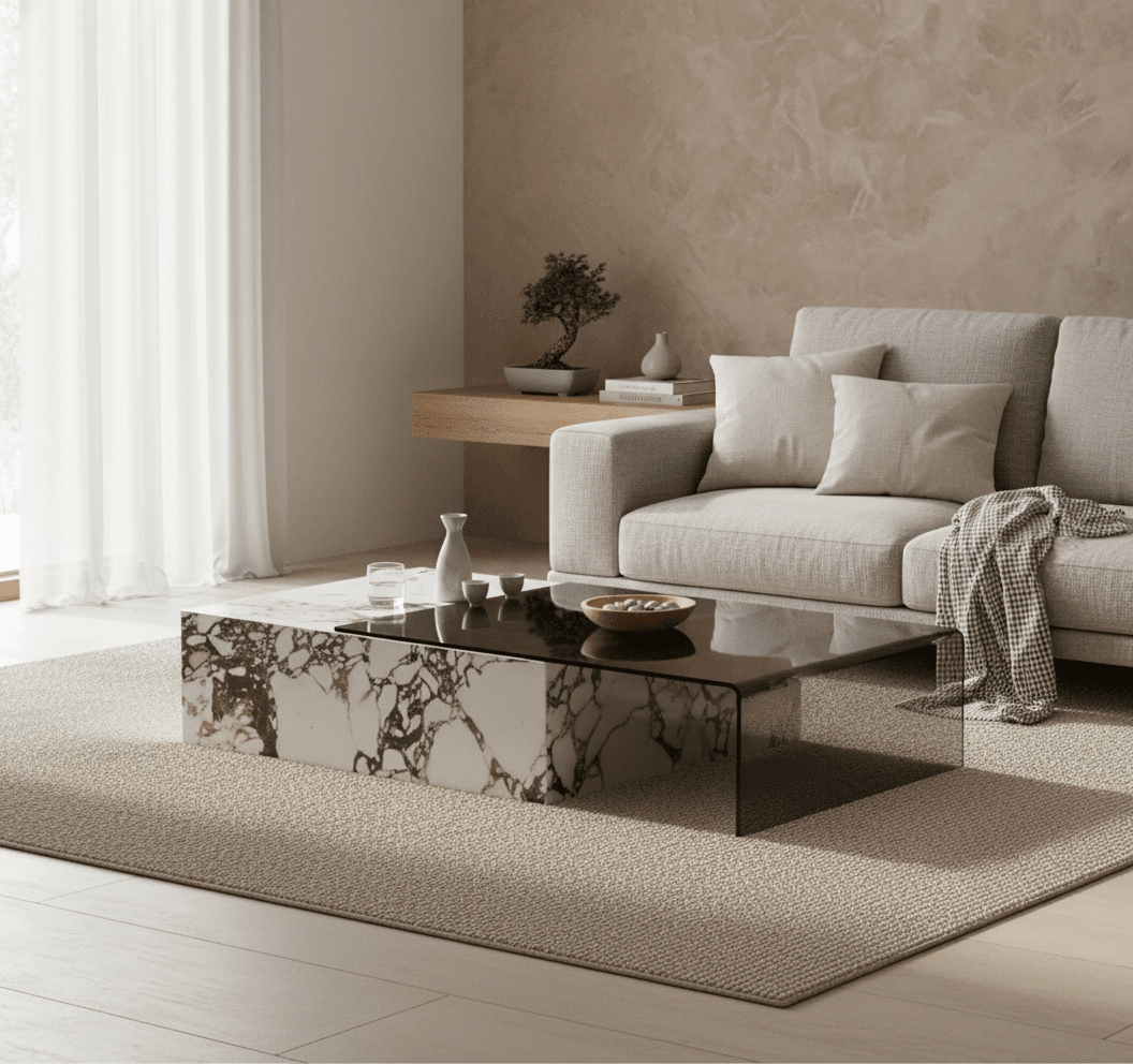 Table basse architecturale | Pierre frittée haute densité & Verre trempé fumé - Les Trouvailles de JustineCoffee TableAltera