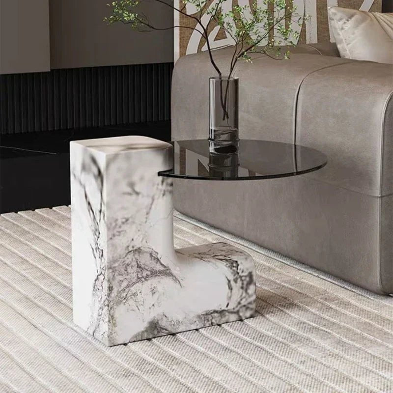 Table basse Makoto | Plateau céramique | Base en chêne et pierre naturelle - Les Trouvailles de JustineNisu Home