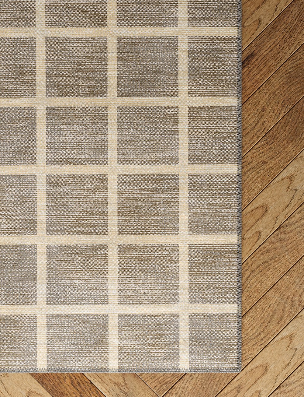 Tapis Caper beige naturel | Motif à carreaux moderne - Les Trouvailles de JustinerugsartiplantoMachine Washable2.5'x7'