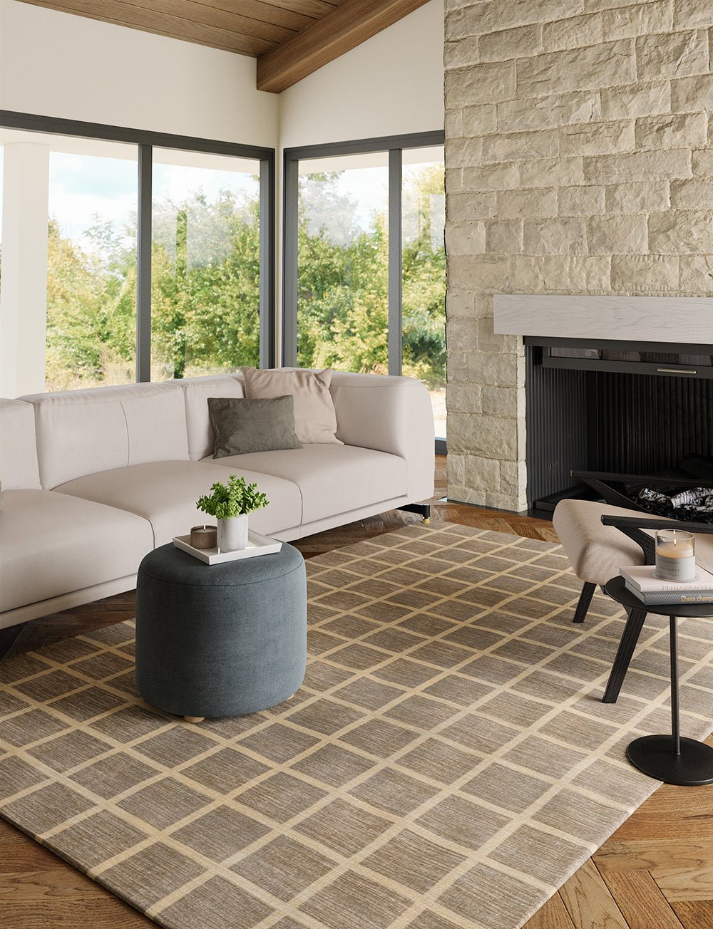 Tapis Caper beige naturel | Motif à carreaux moderne - Les Trouvailles de JustinerugsartiplantoMachine Washable6'x9'