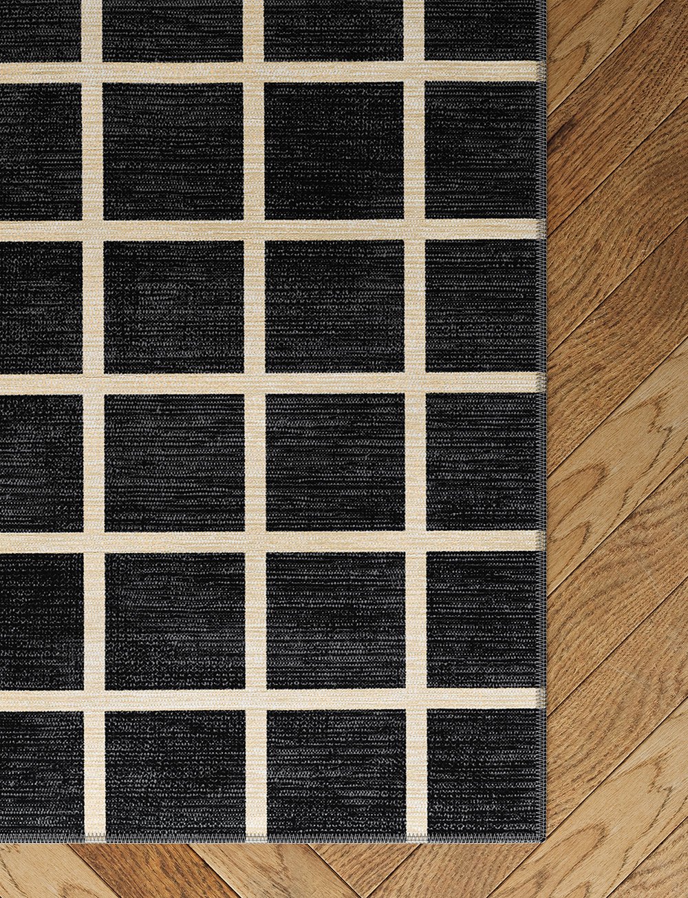Tapis Caper Noir & Naturel à Carreaux | Design Moderne - Les Trouvailles de JustinerugsartiplantoMachine Washable5’ Round