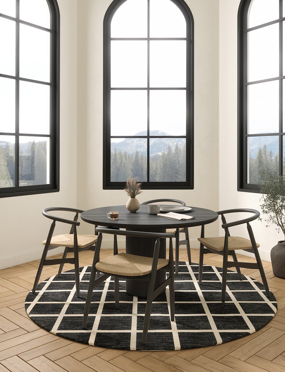Tapis Caper Noir & Naturel à Carreaux | Design Moderne - Les Trouvailles de JustinerugsartiplantoMachine Washable5’ Round