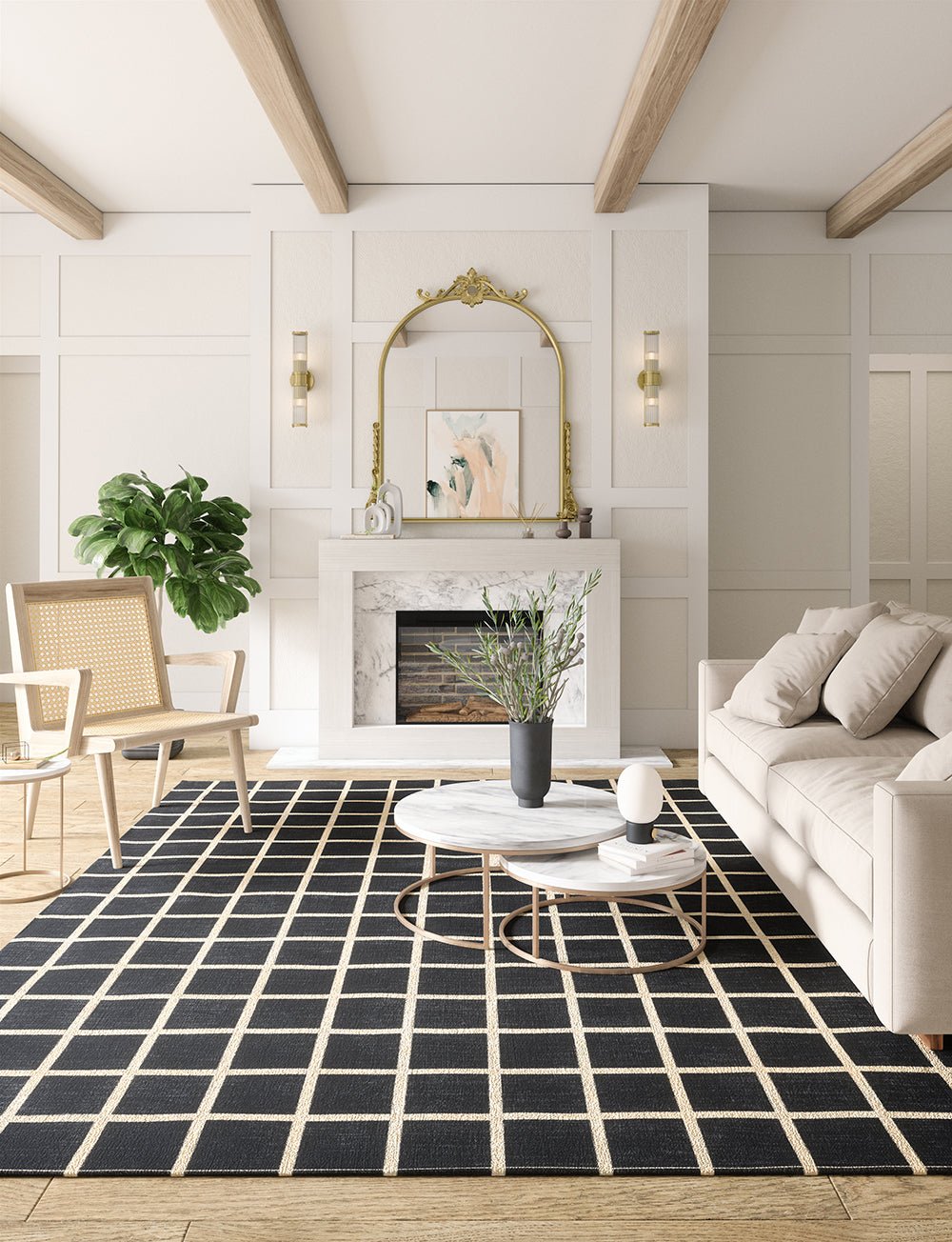 Tapis Caper Noir & Naturel à Carreaux | Design Moderne - Les Trouvailles de JustinerugsartiplantoMachine Washable8'x10'