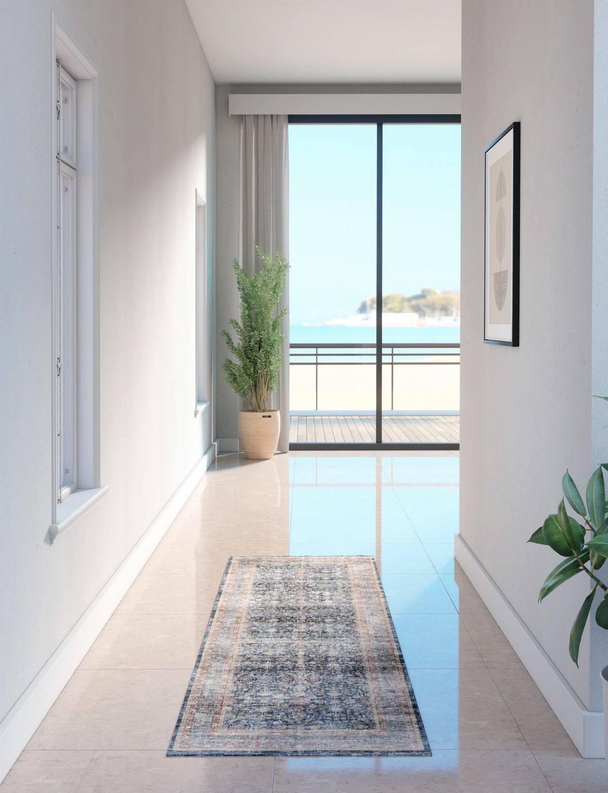 Tapis Davina – Bleu Marine Lagoon - Les Trouvailles de JustinerugsartiplantoMachine Washable2.5'x7'