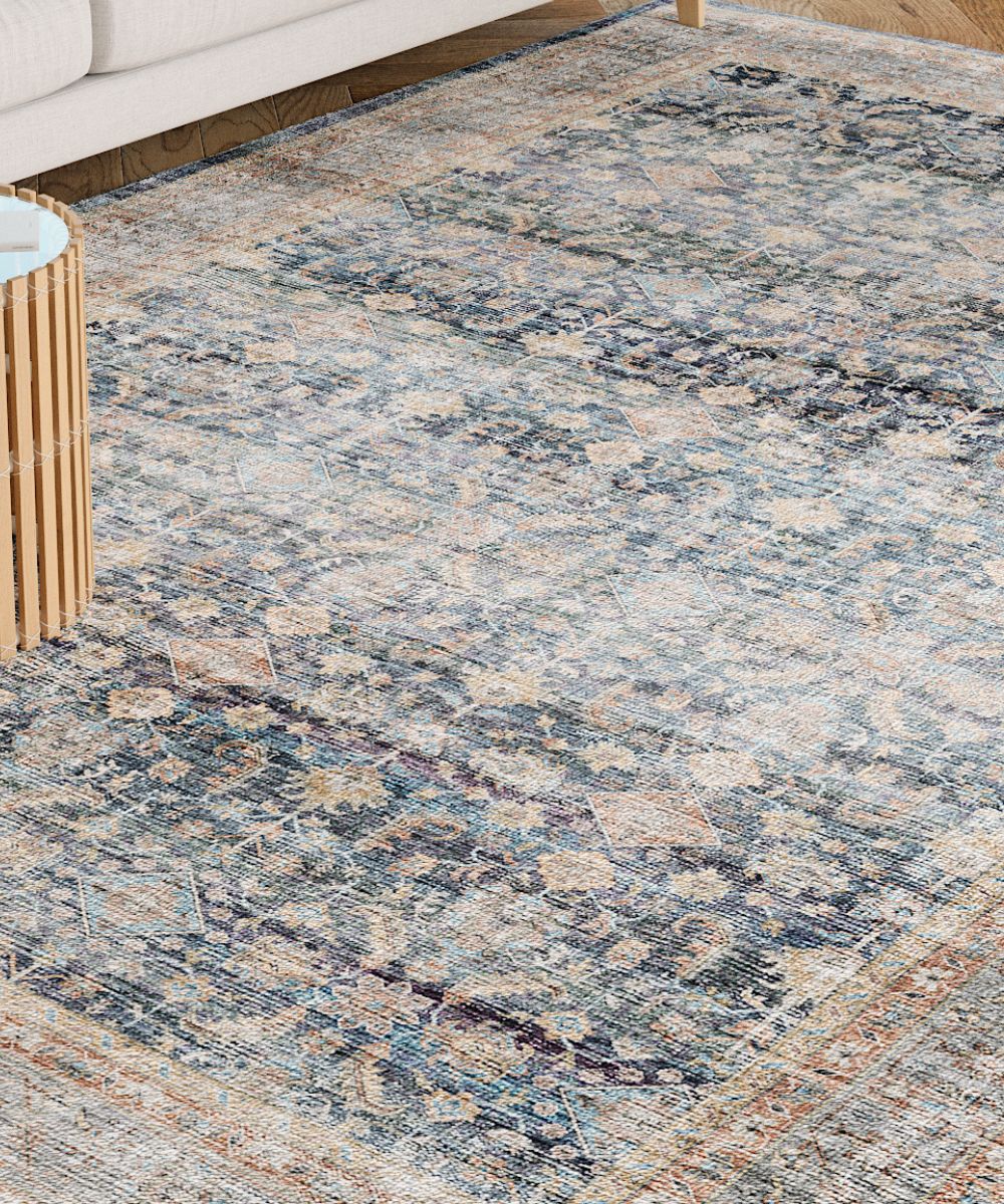 Tapis Davina – Bleu Marine Lagoon - Les Trouvailles de JustinerugsartiplantoMachine Washable5'x7'