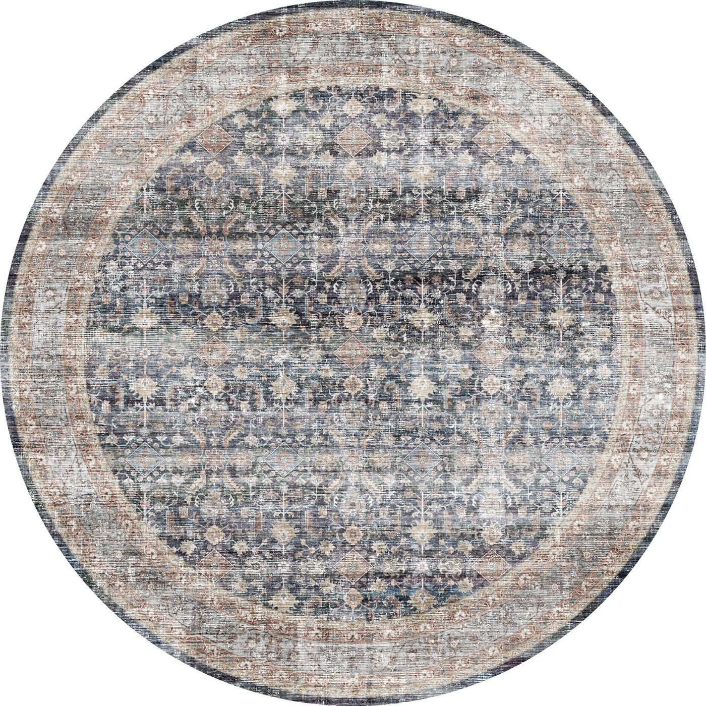 Tapis Davina – Bleu Marine Lagoon - Les Trouvailles de JustinerugsartiplantoMachine Washable8' Round