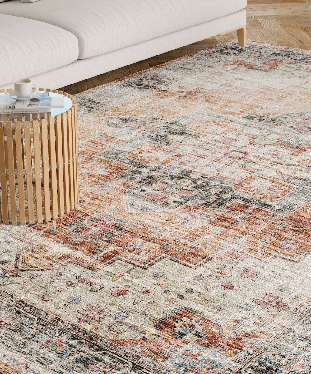 Tapis Echo – Orange Brûlé, Noir & Rose - Les Trouvailles de JustinerugsartiplantoMachine Washable2.5'x7'