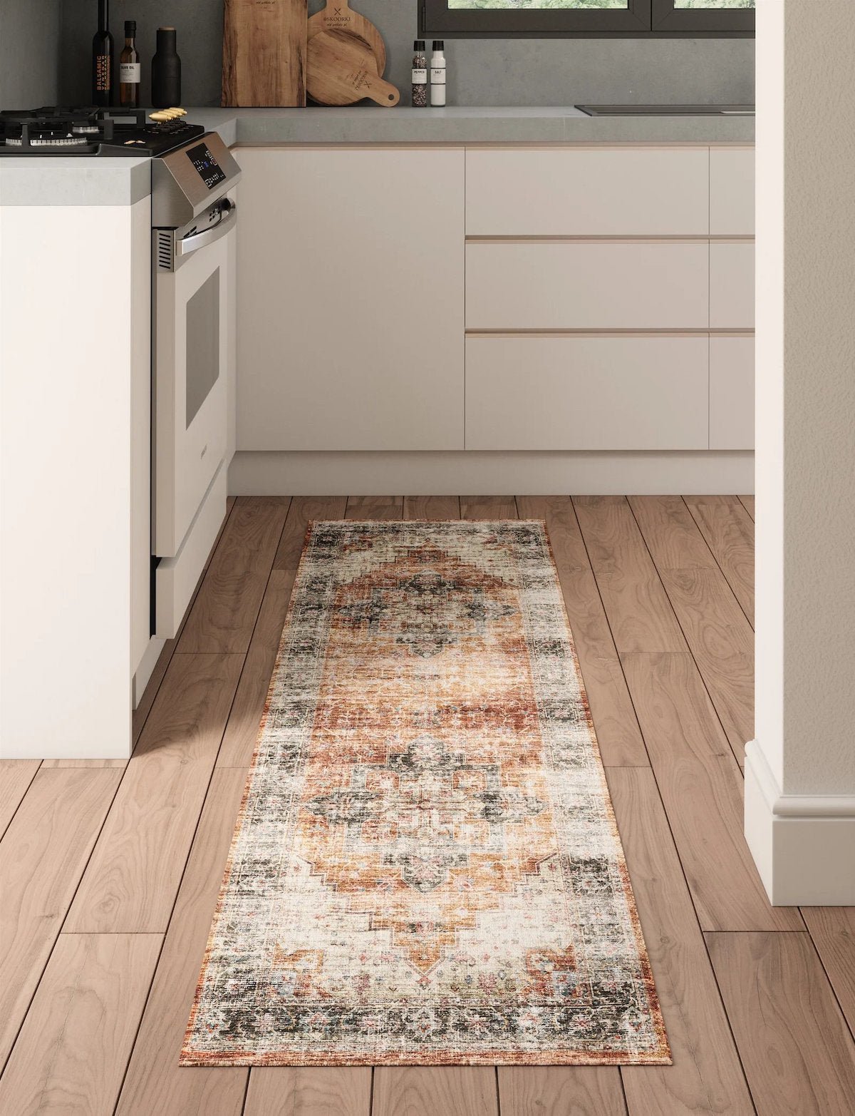 Tapis Echo – Orange Brûlé, Noir & Rose - Les Trouvailles de JustinerugsartiplantoMachine Washable2.5'x7'