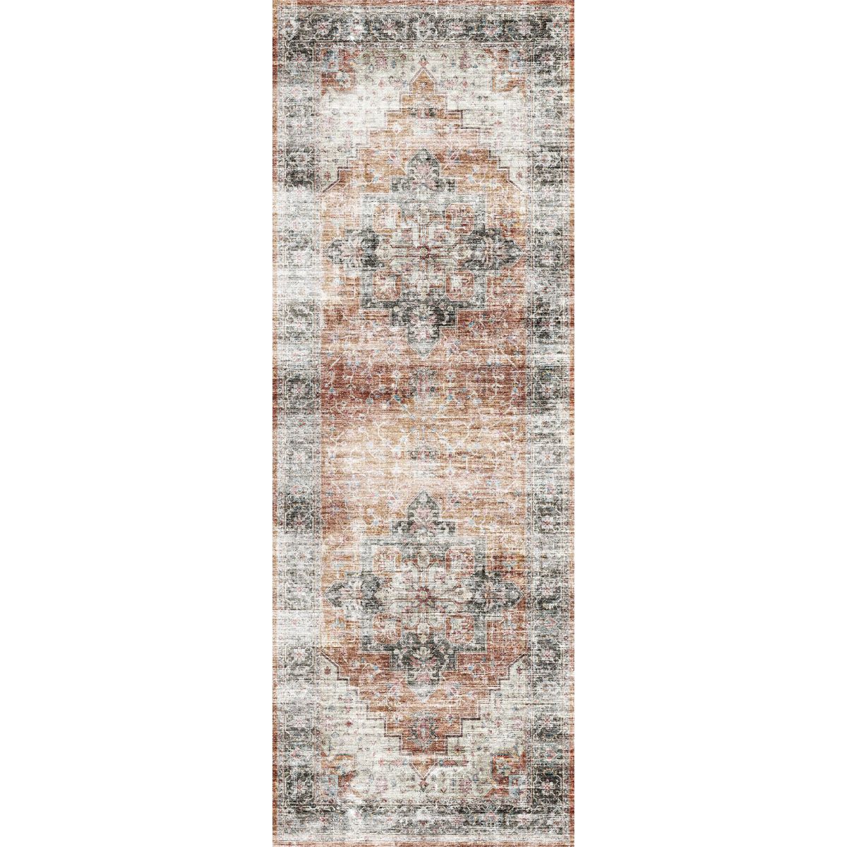 Tapis Echo – Orange Brûlé, Noir & Rose - Les Trouvailles de JustinerugsartiplantoMachine Washable2.5'x7'