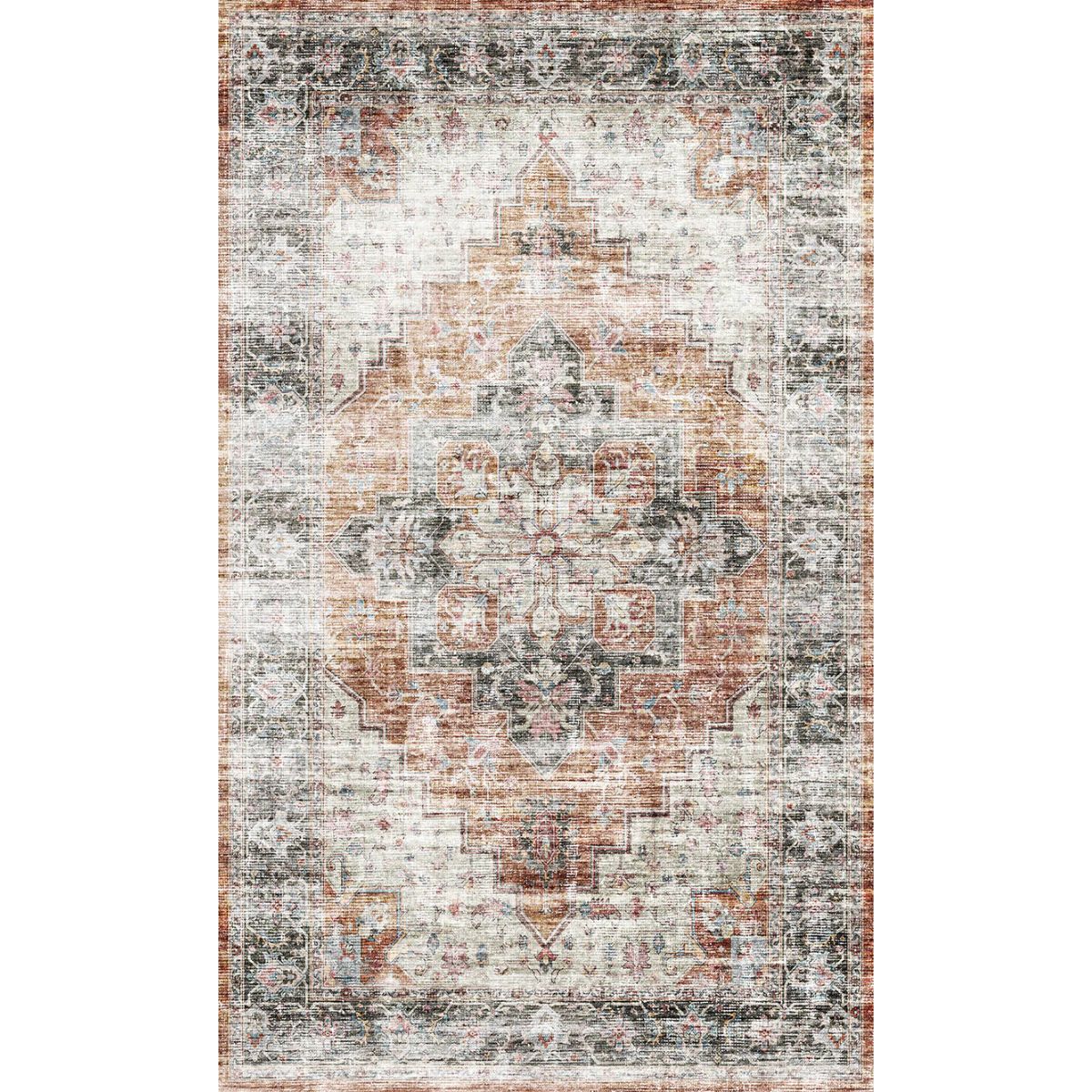 Tapis Echo – Orange Brûlé, Noir & Rose - Les Trouvailles de JustinerugsartiplantoMachine Washable3’x5’