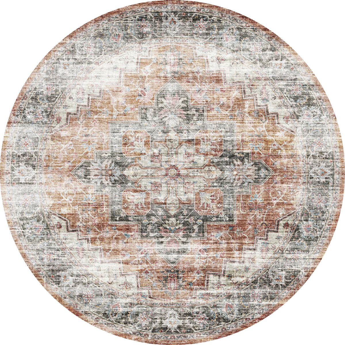 Tapis Echo – Orange Brûlé, Noir & Rose - Les Trouvailles de JustinerugsartiplantoMachine Washable5’ Round