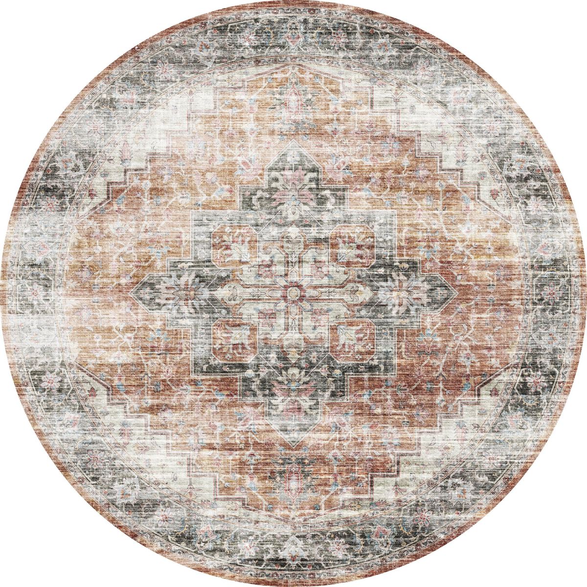 Tapis Echo – Orange Brûlé, Noir & Rose - Les Trouvailles de JustinerugsartiplantoMachine Washable8' Round