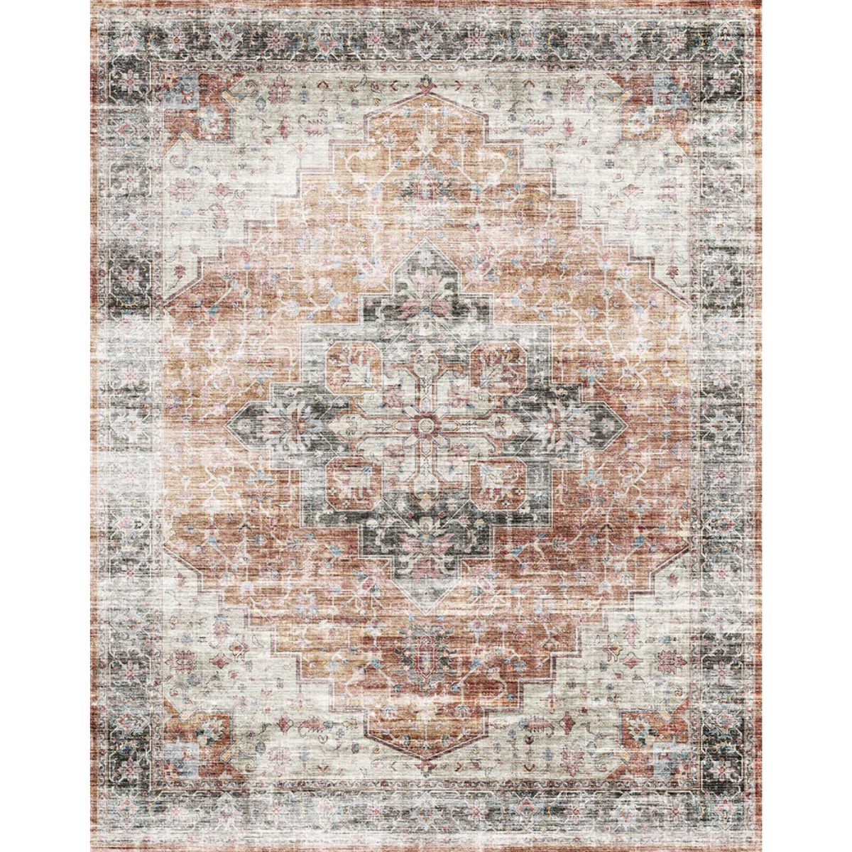 Tapis Echo – Orange Brûlé, Noir & Rose - Les Trouvailles de JustinerugsartiplantoMachine Washable8'x10'